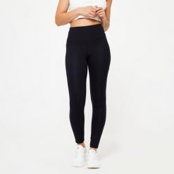Legginsy fitness damskie Domyos. Czarne legginsy damskie NYAMBA, s, bez wzorów, z bawełny. Za 99.99 zł.