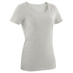Koszulka z krótkim rękawem damska Nyamba Gym & Pilates 100. Szare bluzki sportowe damskie DOMYOS, l, z bawełny, bez kołnierzyka, bez ramiączek. Za 19.99 zł.