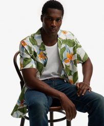 Superdry Koszula krótki rękaw z nadrukiem Hawaiian Evergreen Hawaiian Optic. Zielone koszule damskie Superdry., na lato, m, bez wzorów, z bawełny, bez kołnierzyka, bez ramiączek. Za 223.50 zł.