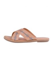 TOMS Skórzane klapki w kolorze jasnobrązowym ze wzorem rozmiar: 37,5. Brązowe klapki damskie Toms, bez wzorów, z nubiku, bez obcasa. Za 123.25 zł.
