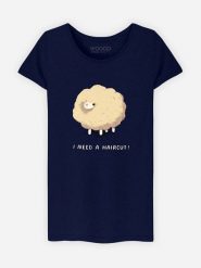 WOOOP Koszulka "Haircut Sheep" w kolorze granatowym rozmiar: M. Niebieskie t-shirty damskie Wooop, m, bez wzorów, z bawełny, bez kołnierzyka. Za 56.99 zł.