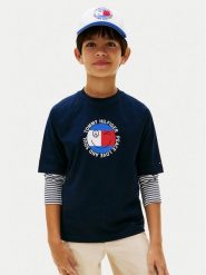 Tommy Hilfiger T-Shirt Smiley Flag KB0KB10269 Granatowy Regular Fit. Niebieskie t-shirty chłopięce Tommy Hilfiger, bez wzorów, z bawełny, bez ramiączek. Za 129.99 zł.