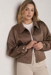 Brązowa Kurtka Typu Bomberka Ozdobiona Kołnierzykiem Tellavan. Brązowe kurtki damskie Born2be, l, bez wzorów, z jeansu, bez kaptura. Za 189.99 zł.