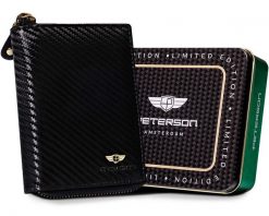 Portfel skórzany Peterson [DH] PTN 1565-CA czarny. Czarne portfele męskie Peterson, bez wzorów, ze skóry. Za 103.99 zł.