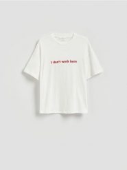 Bawełniany t-shirt - biały. Białe t-shirty damskie Reserved, l, bez wzorów, z bawełny, bez kołnierzyka. Za 59.99 zł.