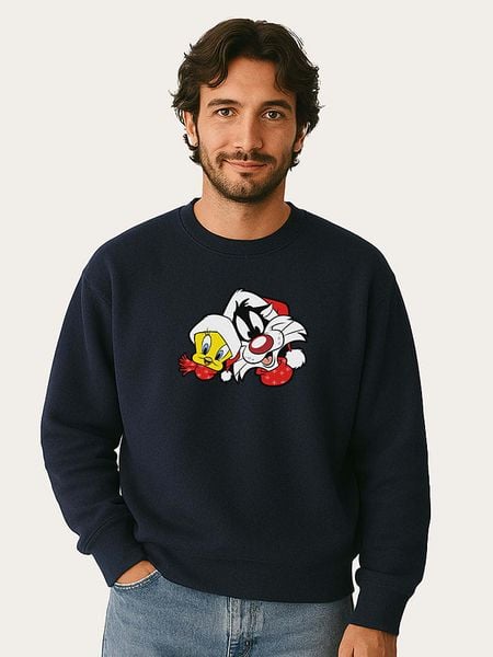 WOOOP Bluza "Looney Tunes Sylvester and Tweety" w kolorze granatowym rozmiar: XXL. Niebieskie bluzy bez kaptura męskie Wooop, xxl. Za 108.99 zł.