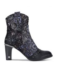 Mustang Botki 1335-505 Czarny. Czarne botki damskie Mustang, z materiału, bez obcasa, na słupku, bez zapięcia. Za 258.99 zł.