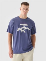 4F T-shirt oversize z nadrukiem męski - granatowy L. Niebieskie t-shirty męskie 4f, l, bez wzorów, z bawełny, bez kołnierzyka. W wyprzedaży za 29.99 zł.