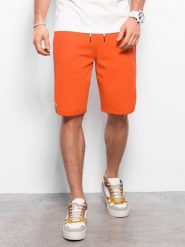 Szorty męskie dresowe wykończone lamówka - pomarańczowe V5 - Rozmiar: M. Brązowe szorty męskie Ombre Clothing, bez wzorów, z bawełny. W wyprzedaży za 29.99 zł.