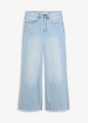 Jeansy ze stretchem wide leg, high waist. Niebieskie jeansy damskie bonprix, z podwyższonym stanem. Za 107.99 zł.