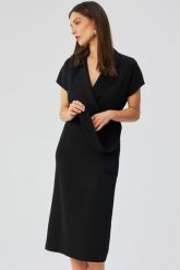 Elegancka sukienka z kołnierzem czarna. Czarne sukienki damskie Stylove, do pracy, l, bez wzorów, z elastanu, biznesowe, bez kołnierzyka, bez ramiączek, midi, dopasowane. Za 349.00 zł.