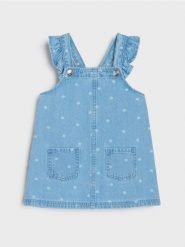 Sukienka jeansowa na ramiączkach w kropki - niebieski. Niebieskie sukienki dziewczęce Sinsay, bez wzorów, z jeansu, bez ramiączek. Za 29.99 zł.