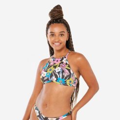 Góra kostiumu kąpielowego surfingowego damska Olaian Andrea. Czerwone bikini damskie OLAIAN, bez wzorów. W wyprzedaży za 49.99 zł.