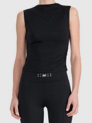 4F Top sportowy w kolorze czarnym rozmiar: M. Czarne topy damskie 4f, m, bez wzorów, z materiału, bez kołnierzyka. Za 74.63 zł.