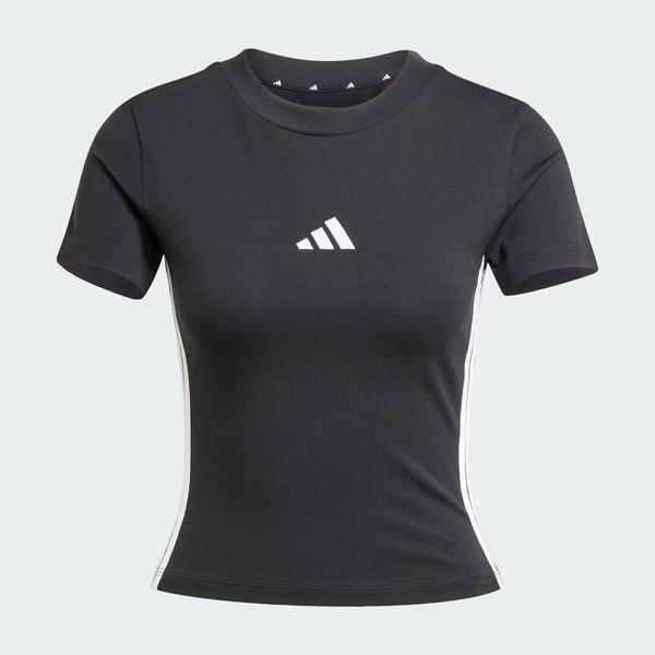 Koszulka Essentials 3-Stripes Slim Baby. Białe bluzki sportowe damskie Adidas, s, z bawełny, bez kołnierzyka, bez ramiączek. Za 91.99 zł.