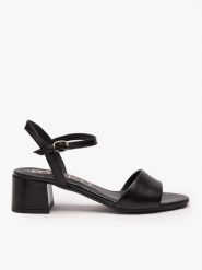 Czarne sandały na obcasie. Czarne sandały damskie Ryłko, bez wzorów, ze skóry, bez obcasa, na obcasie. Za 379.99 zł.