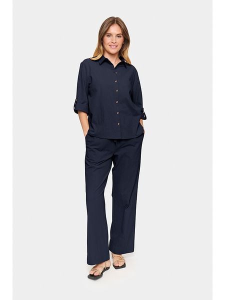 SAINT TROPEZ Koszula w kolorze granatowym rozmiar: L. Niebieskie koszule damskie Saint Tropez, l, bez wzorów, z bawełny, bez kołnierzyka, bez ramiączek. Za 139.95 zł.