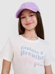 4F T-shirt regular z nadrukiem dziewczęcy - biały 164 (13-14 lat). Białe koszulki dziewczęce 4f, bez wzorów, z bawełny, bez ramiączek. W wyprzedaży za 19.99 zł.