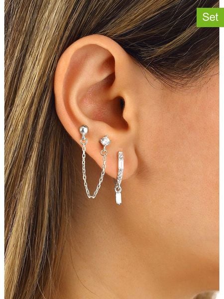 Miu Silver Srebrne kolczyki (2 szt.) z cyrkoniami rozmiar: onesize. Szare kolczyki damskie Miu Silver, z cyrkonią, srebrne. Za 104.99 zł.