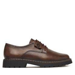 Oxfordy Tamaris. Brązowe półbuty damskie Tamaris, bez wzorów, bez obcasa. Za 394.99 zł.