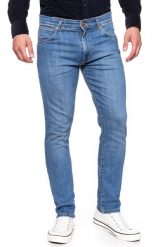 SPODNIE MĘSKIE WRANGLER LARSTON DARK VENT W18SQA27E 112127600. Niebieskie spodnie materiałowe męskie Wrangler, bez wzorów, z jeansu. W wyprzedaży za 99.99 zł.