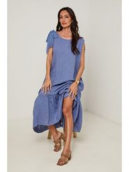 Le Monde du Lin Lniana sukienka w kolorze niebieskim rozmiar: 38/40. Niebieskie sukienki damskie Le Monde du Lin, bez wzorów, ze lnu, bez kołnierzyka, bez ramiączek, maxi. Za 173.99 zł.