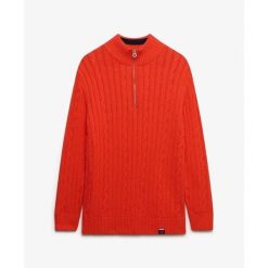 Damski pół-zamek sweter z warkoczowym splotem Superdry. Brązowe swetry klasyczne damskie Superdry., na zimę, ze splotem, bez kołnierzyka. Za 343.00 zł.