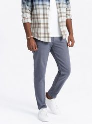 Spodnie męskie jeansowe bez przetarć SLIM FIT - granatowe V4 - Rozmiar: L. Niebieskie spodnie sportowe męskie Ombre Clothing, z bawełny. W wyprzedaży za 59.99 zł.