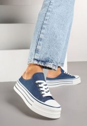 Granatowe Trampki przed Kostkę na Platformie Jalirna. Niebieskie trampki i tenisówki damskie Born2be, z aplikacjami, przed kostkę. Za 84.99 zł.