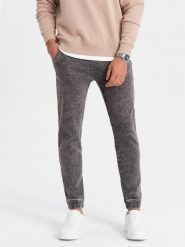 Spodnie męskie marmurkowe jeansowe JOGGERY - szare V3 OM-PADJ-0133 - XXL. Szare spodnie materiałowe męskie Ombre Clothing, bez wzorów, z bawełny. W wyprzedaży za 69.99 zł.