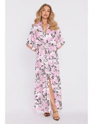 Made of emotion Sukienka w kolorze jasnobrązowo-czarno-jasnoróżowym rozmiar: XL. Brązowe sukienki damskie Made Of Emotion, xl, bez wzorów, bez kołnierzyka, bez ramiączek, maxi. Za 254.99 zł.