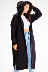 Niezapinana Długa Bluza z Kapturem - Czarna. Czarne bluzy z kapturem damskie Awama, l, z bawełny. Za 228.90 zł.