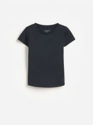 Gładki t-shirt - czarny. Czarne koszulki dziewczęce Reserved, bez wzorów, z dzianiny, bez ramiączek. Za 25.99 zł.