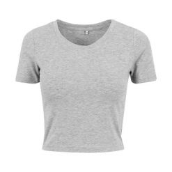 Koszulka Damska Crop. Szare bluzki damskie BUILD YOUR BRAND, m, bez wzorów, sportowe, bez kołnierzyka, bez ramiączek. Za 54.99 zł.