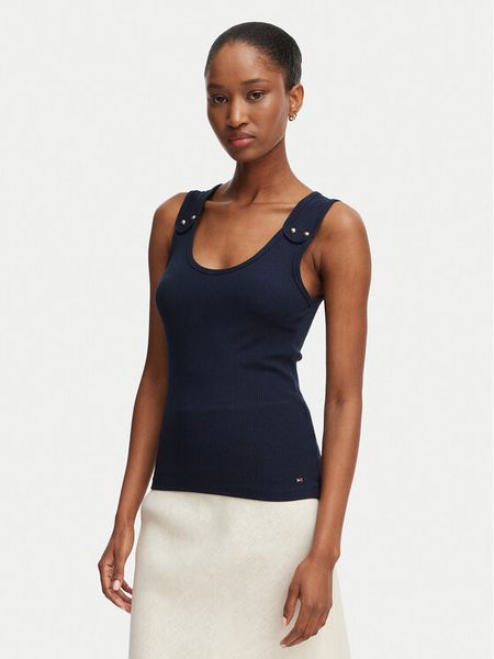 Tommy Hilfiger Top WW0WW52112 Granatowy Slim Fit. Niebieskie topy damskie Tommy Hilfiger, xxs, bez wzorów, z wiskozy, bez ramiączek. Za 249.99 zł.