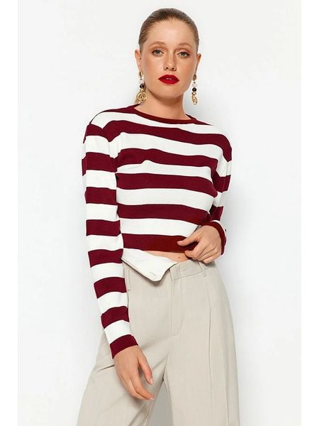 Trendyol Sweter w kolorze bordowo-białym rozmiar: L. Białe swetry klasyczne damskie Trendyol, l, bez kołnierzyka. Za 65.23 zł.