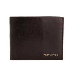 WINGS Męski portfel ze skóry naturalnej bydlęcej z odchylaną klapką Brown. Brązowe portfele męskie Wings, bez wzorów, z materiału. Za 82.90 zł.