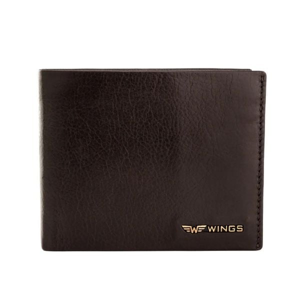 WINGS Męski portfel ze skóry naturalnej bydlęcej z odchylaną klapką Brown. Brązowe portfele męskie Wings, bez wzorów, z materiału. Za 82.90 zł.
