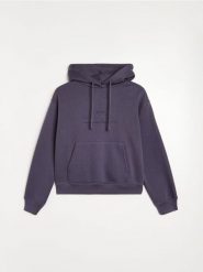 Dresowa bluza hoodie z kieszenią i haftowanym napisem - niebieski. Niebieskie bluzy sportowe damskie Sinsay, l, bez wzorów, z dresówki, bez ramiączek, bez kaptura. Za 39.99 zł.