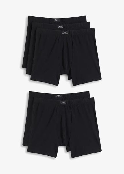 Bokserki midi o dopasowanym fasonie z bawełną (5 par). Czarne bokserki męskie bonprix, bez wzorów, z bawełny. Za 109.99 zł.