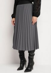 Szara Klasyczna Plisowana Spódnica z Gumką w Pasie Valentha. Szare spódniczki damskie Born2be, m, bez wzorów, z dzianiny, eleganckie, midi, dopasowane. Za 89.99 zł.