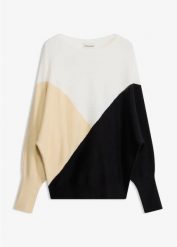 Sweter z cienkiej dzianiny z rękawami typu nietoperz. Czarne swetry klasyczne damskie bonprix, z dzianiny, bez kołnierzyka. Za 139.99 zł.