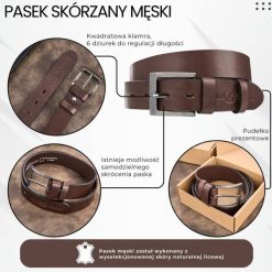 Pasek męski skórzany premium z klasyczną klamrą elegancki brązowy 100 cm Paolo Peruzzi PG-10-BR-100. Brązowe paski męskie bez wzorów, z materiału, casualowe. Za 69.00 zł.