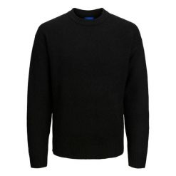 Sweter Jack & Jones Rollie dziany czarny. Czarne swetry męskie Jack&Jones, bez wzorów, bez kołnierzyka. Za 211.46 zł.