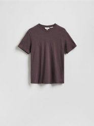 T-shirt regular fit z lnem - brązowy. Brązowe t-shirty męskie Reserved, l, bez wzorów, z bawełny, bez kołnierzyka. Za 119.99 zł.