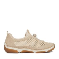 Półbuty Rieker. Brązowe półbuty damskie Rieker, bez wzorów, bez obcasa, na płaskiej podeszwie. Za 359.99 zł.