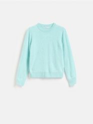 Wełniany sweter - jasnoturkusowy. Niebieskie swetry klasyczne damskie Reserved, l, z wełny, bez kołnierzyka. Za 259.99 zł.