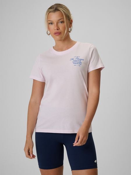 4F T-shirt regular z nadrukiem damski - różowy XXL. Czerwone t-shirty damskie 4f, xxl, bez wzorów, z bawełny, bez kołnierzyka. Za 59.99 zł.