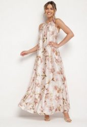Beżowa Satynowa Sukienka w Kwiaty Fenaresia. Brązowe sukienki damskie Born2be, na co dzień, na lato, bez wzorów, z satyny, eleganckie, bez kołnierzyka, bez ramiączek, maxi, proste. W wyprzedaży za 151.99 zł.