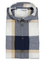 SELECTED HOMME Koszula - Slim fit - w kolorze granatowo-beżowo-białym rozmiar: L. Niebieskie koszule męskie Selected Homme, l, bez wzorów, z bawełny, bez kołnierzyka, bez ramiączek. Za 61.46 zł.